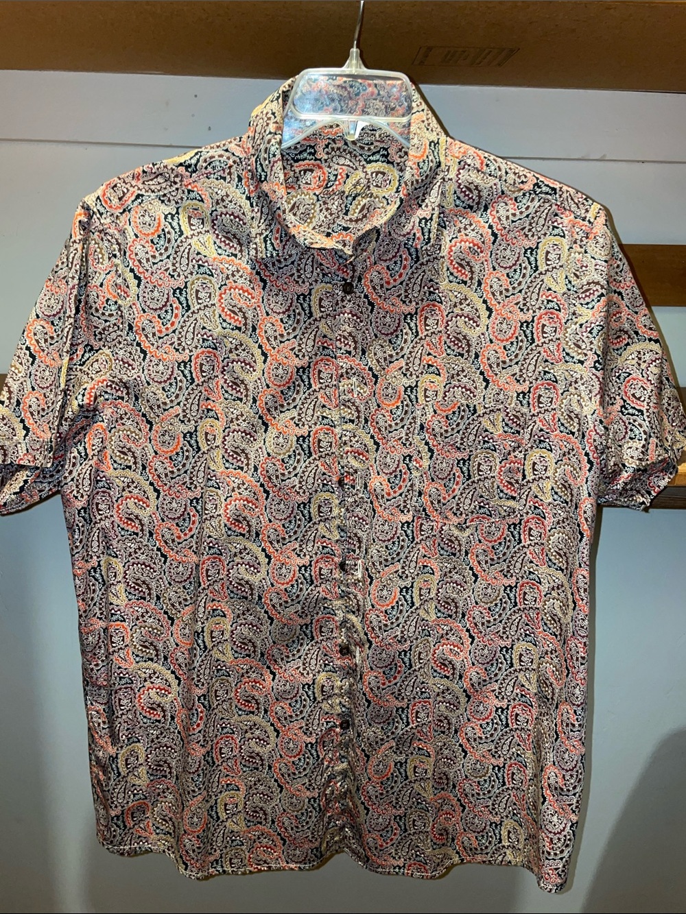 Tasso Elba Paisley Short-Sleeve Button-Down Shirt - Coral, Black, Cream